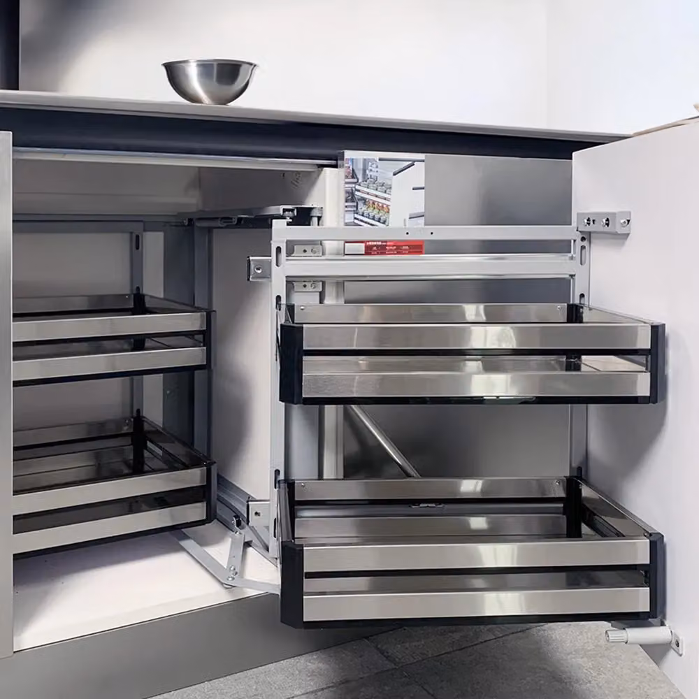 Living and Home Kitchen Corner Cabinet Storage Drawer with Silver Wire Basket and Soft Close Runners – 6