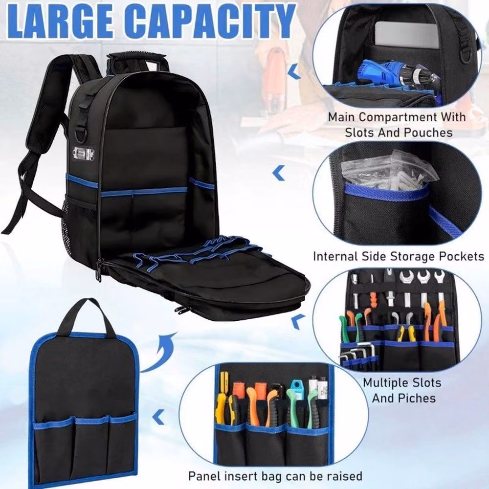 VOGREX Heavy Duty Electrician Organizer Tool Backpack in Black – 6