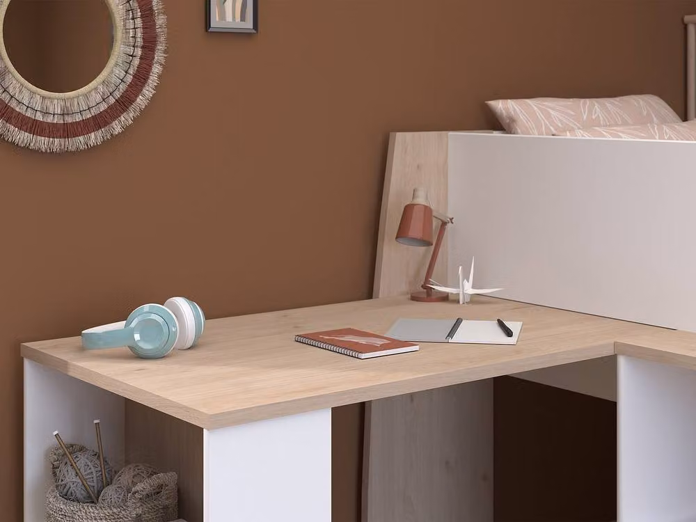 Vente-unique Scandinavian Single Combined Bed with Desk, Storage and Stairs in White – 4