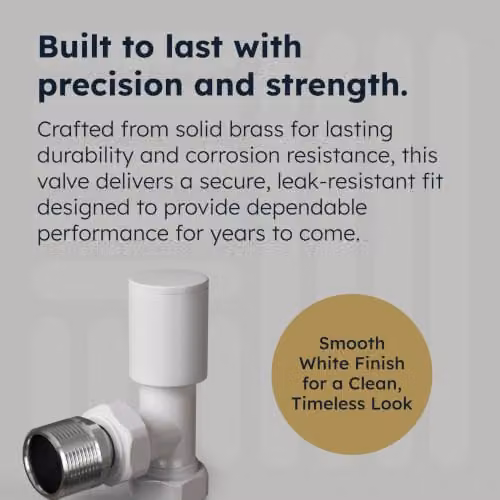 UK Radiators Talus Bold White Angled Thermostatic Radiator Valve and Lockshield Set 1/2" x 15mm – 3