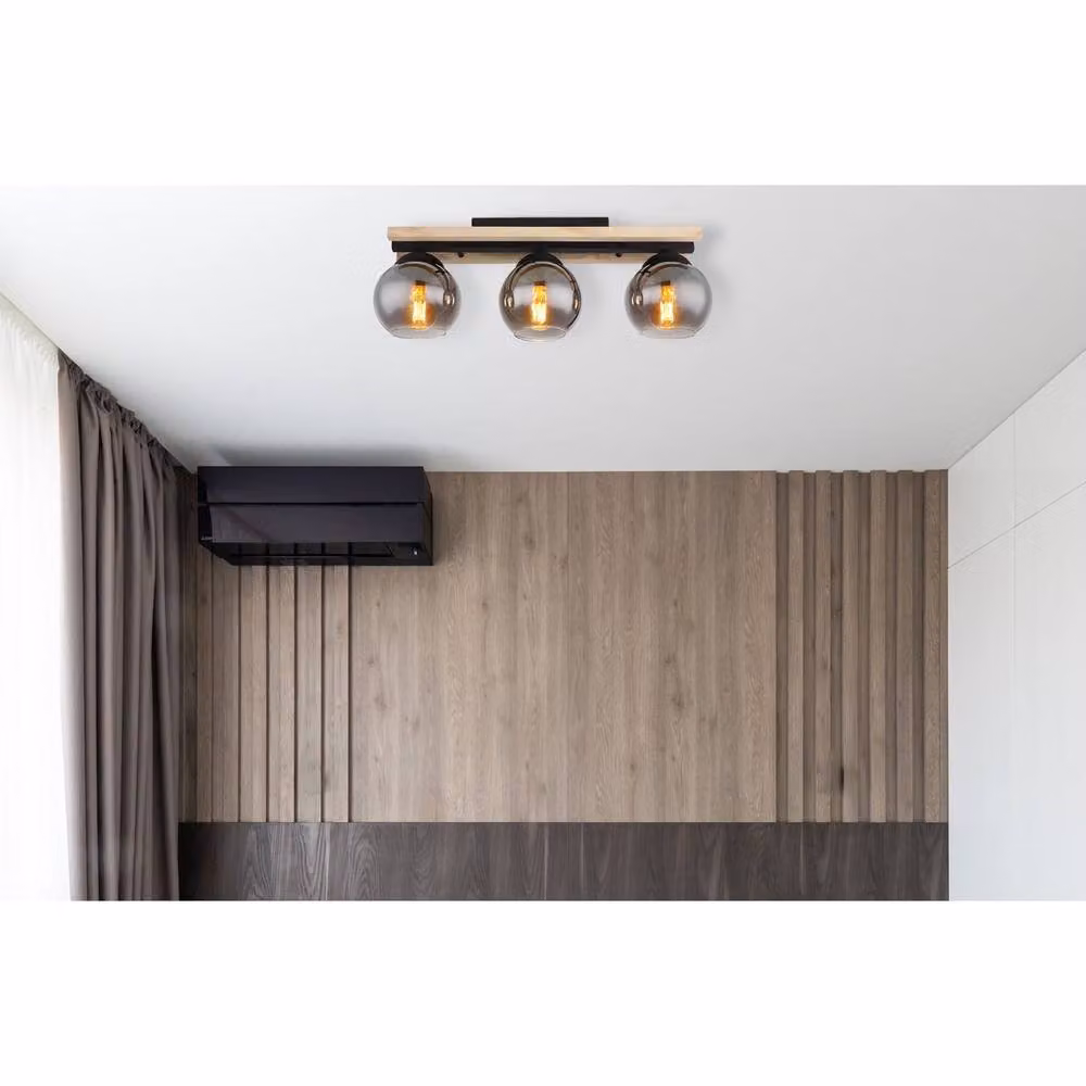 Netlighting Conni Globe Ceiling Light with 3 Smoke Glass Spheres in Black and Brown Wood – 2