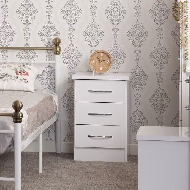 Seconique Nevada 3 Drawer Bedside Table in White Gloss – 1