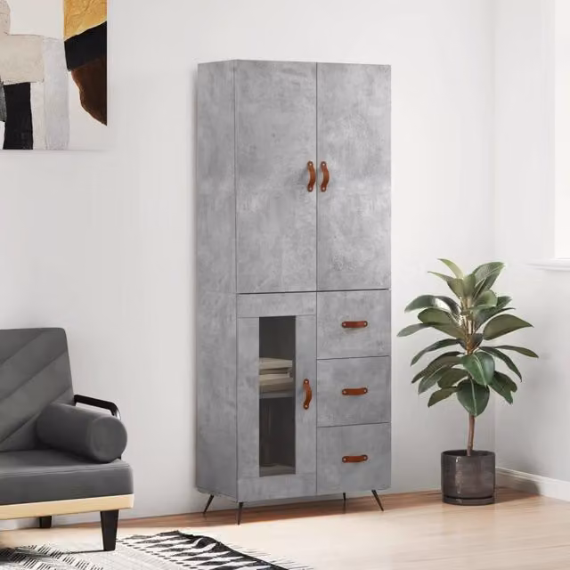 Berkfield Home Highboard in Concrete Grey, W/D/H: 69.5 x 34 x 180 cm – 1