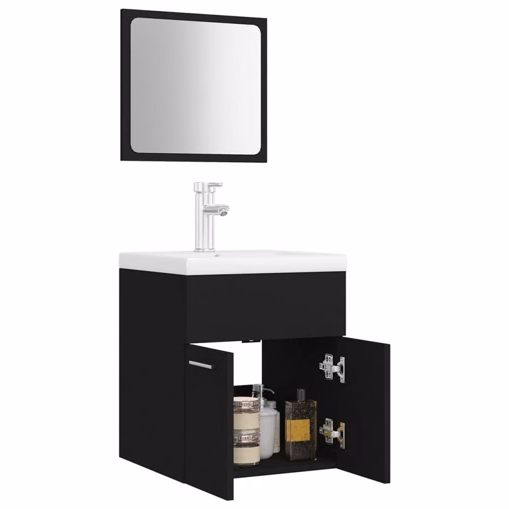 Berkfield Home Modern Black Matt Bathroom Furniture Set with Vanity Unit and Mirror Cabinet – 3