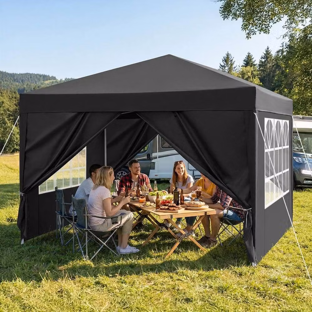 FLAVORA Black Pop Up Gazebo with 4 Sidewalls and Windows, W/D/H: 300 x 300 x 300 cm – 3