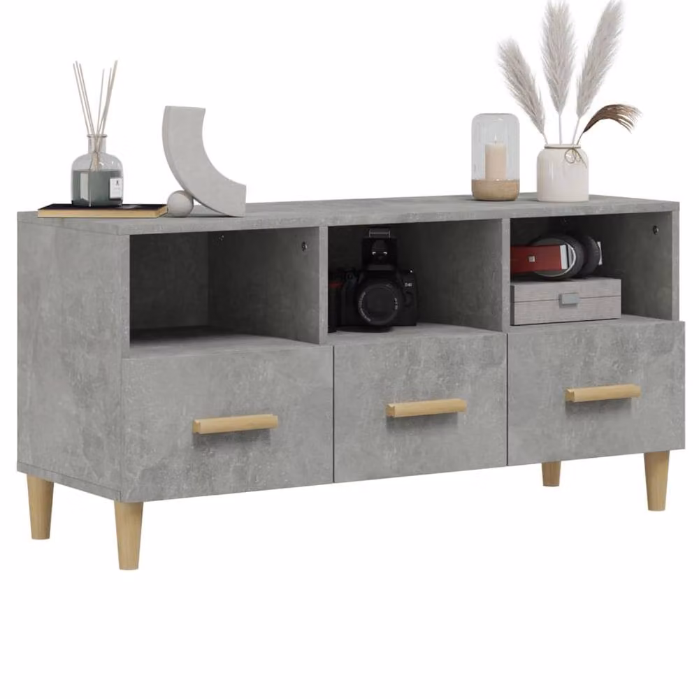 Berkfield Home Modern TV Cabinet in Concrete Grey, W/D/H: 102 x 36 x 50 cm – 3