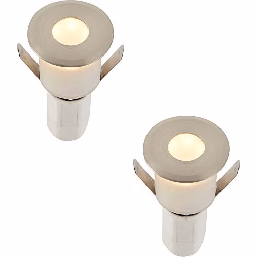 Loops 2 Pack Recessed Warm White LED Decking Guide Lights in Silver Aluminium with IP67 Rating