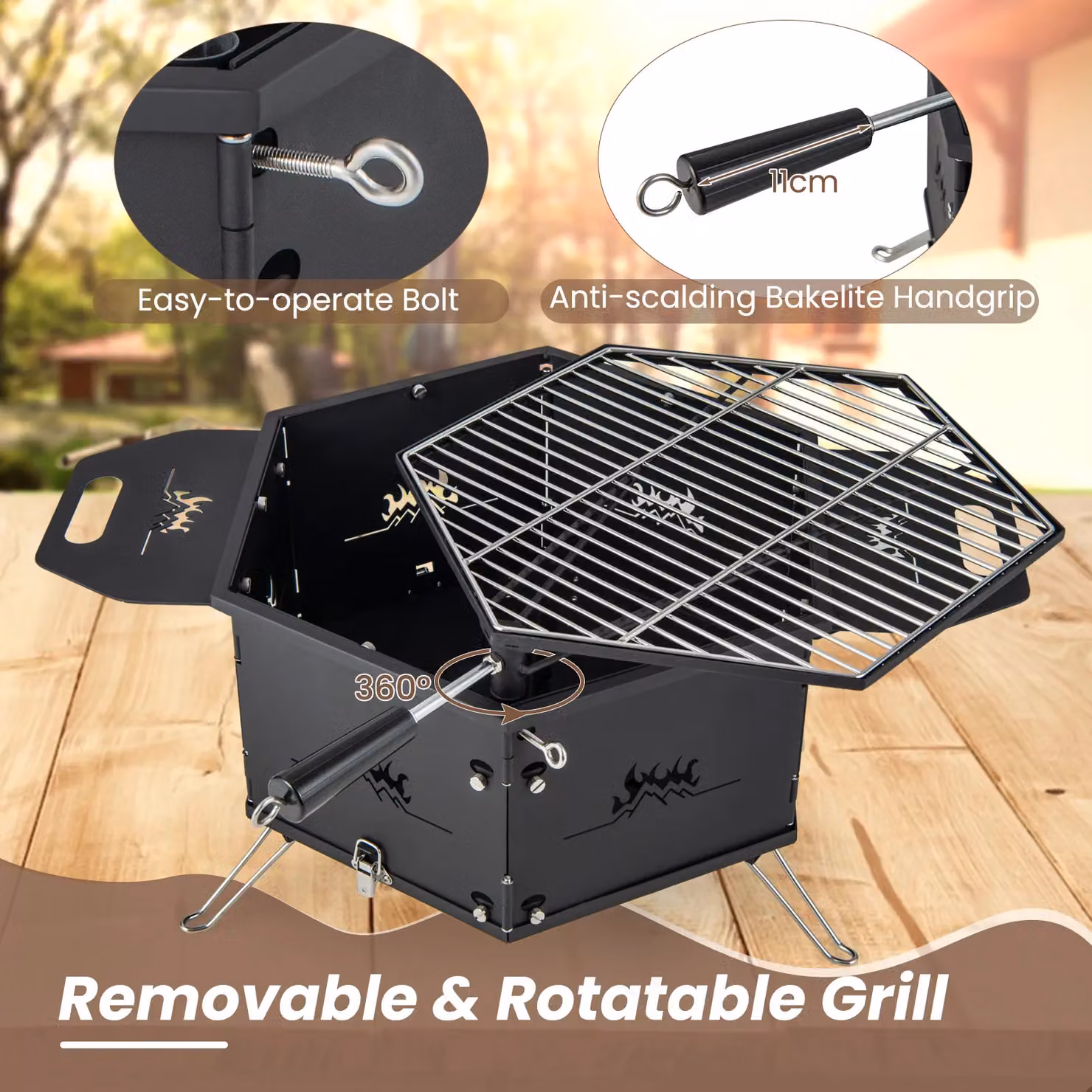 Costway Portable Charcoal Hibachi Grill and Smoker, Black Stainless Steel Tabletop Design, W/D/H: 77 x 39 x 27 cm – 2