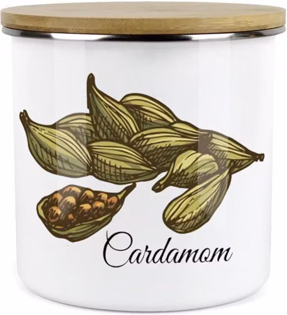 Purely Home Classic Herbs Kitchen Food Storage Canister, Cardamom, White Enamel Metal