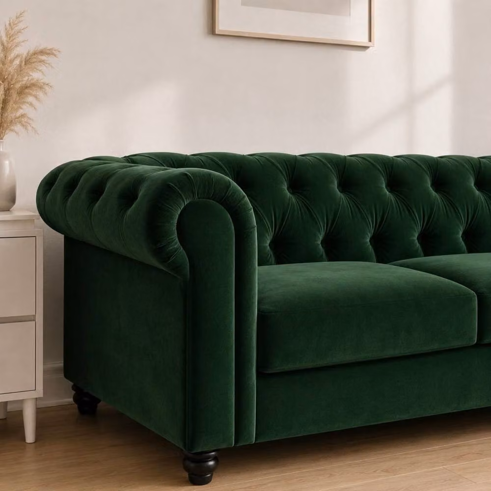 Sofaya Hampton 3 Seater L Shape Chesterfield Sofa in Green Velvet with Right Hand Chaise – 2
