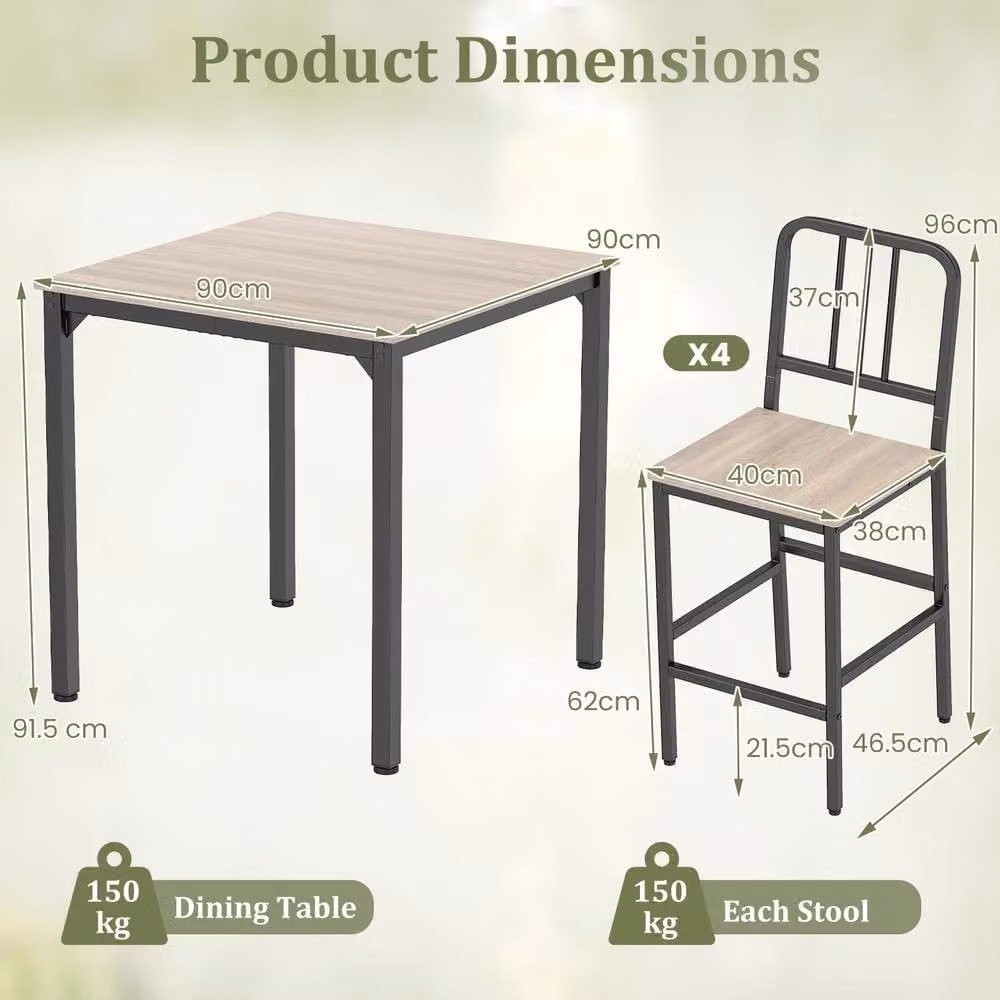 Costway 5-Piece Counter Height Dining Table and Chairs Set in Grey and Black – 2