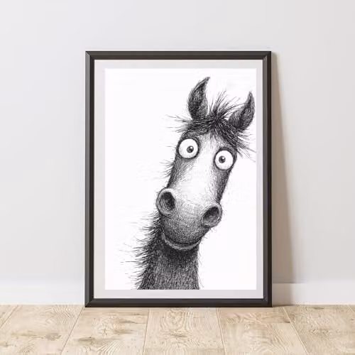 60 Second Makeover Peeking Horse Print Wall Art Poster, Multicolour, A3