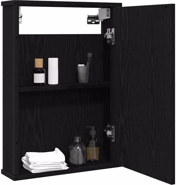 Berkfield Home Sturdy Black Oak Bathroom Mirror Cabinet, W/D/H: 42 x 12 x 60 cm