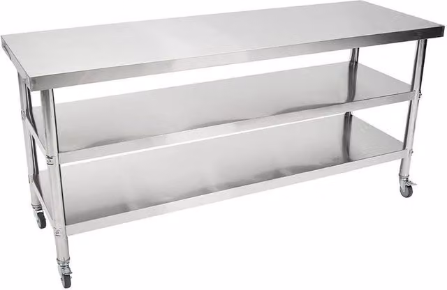 FORGEVIO 3-Tier Stainless Steel Work Table Bench in Silver, W/D/H: 60 x 80 x 90 cm