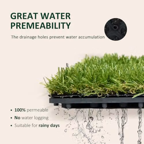 Outsunny 10-Piece Artificial Grass Turf Tile Set, Dark Green, W/D: 30 x 30 cm – 4