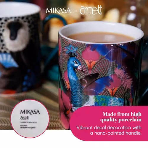 Mikasa Sarah Arnett Porcelain Mug, 350ml, Multicolour Peacock Print – 3