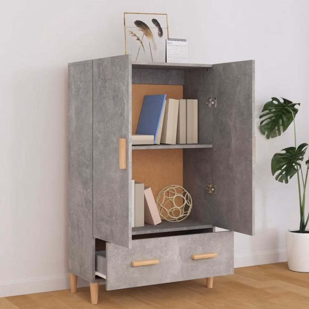 Berkfield Home Modern Highboard in Concrete Grey with Internal Drawers and Shelves, W/D/H: 70 x 31 x 115 cm – 3