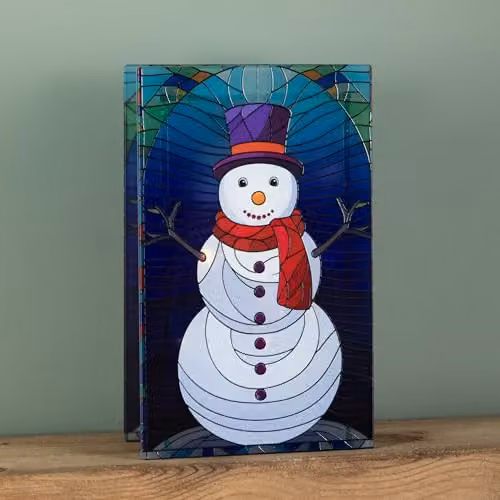 Samuel ALEXANDER Multicolour Stained Glass Snowman Decoration with LED Lights, Height: 21 cm – 2