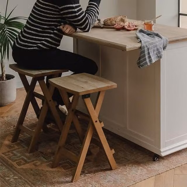Set of 2 Shire Folding Bar Stools in Brown Wood, Height: 64 cm