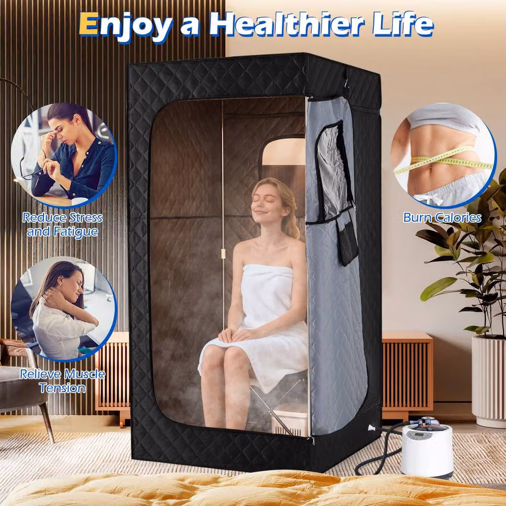 Costway Portable Extra-Large Steam Sauna Box Tent with Remote Control in Black – 7