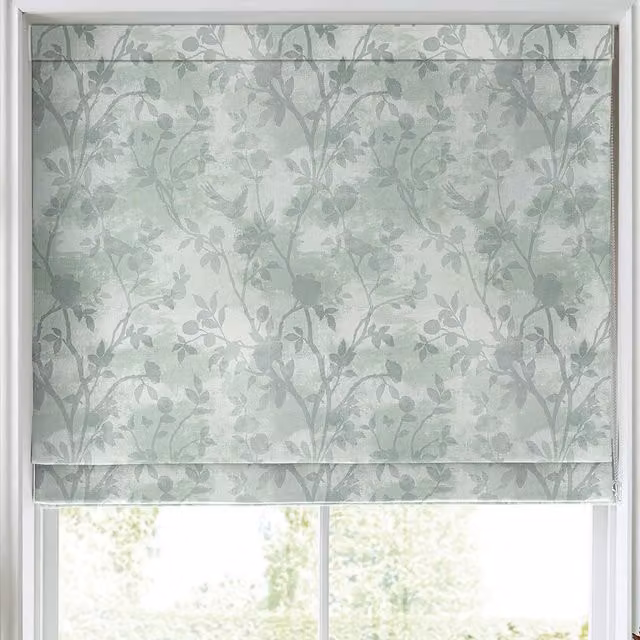 Laura Ashley Eglantine Silhouette Woven Made to Measure Blackout Roman Blind in Smoke Green Floral Pattern