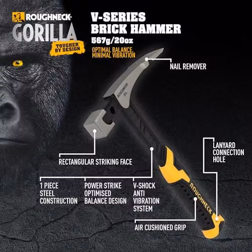 Roughneck Gorilla V-Series Forged Steel Brick Hammer with Claw, 567g, Yellow and Multicolour – 2