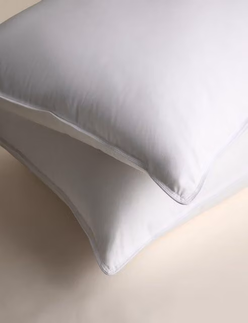M&S 2 Pack White Firm Duck Feather and Down Pillows with Breathable Cotton Cover