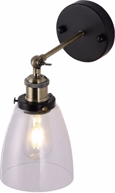 Garden Sanctuary Industrial 1-Light Armed Wall Sconce with Transparent Glass Shade in Black – 1