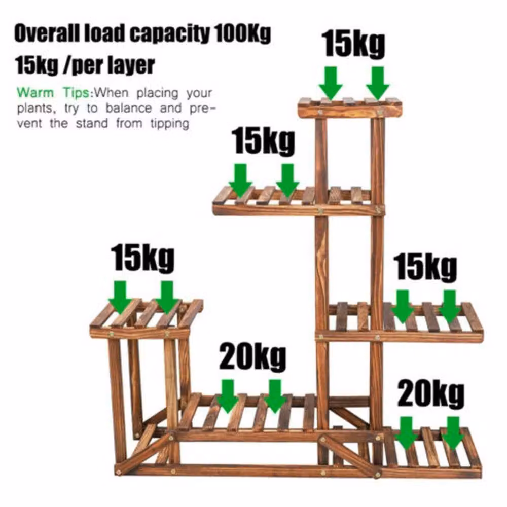 Kelvenix Rustic 6 Tier Wooden Garden Ladder Planter Shelf in Brown, H: 96 cm x W: 95 cm x D: 25 cm – 2