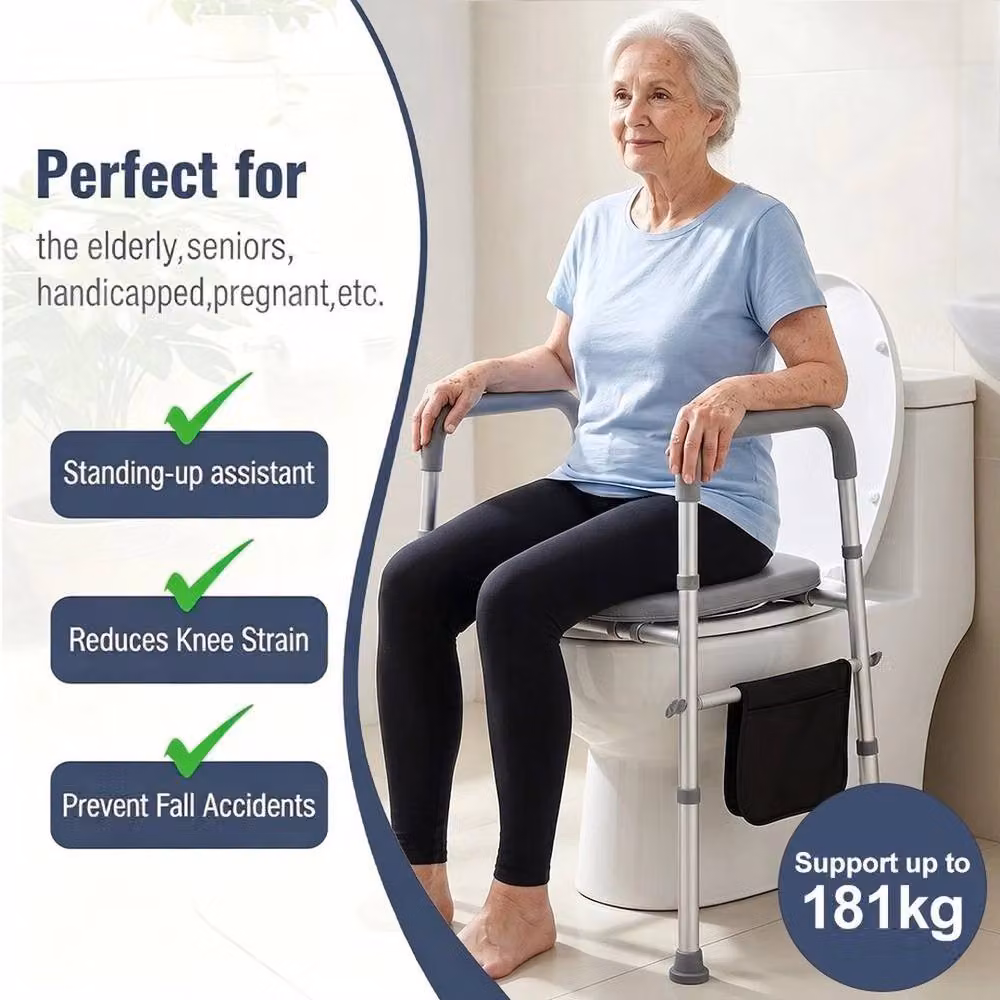 FORGEVIO Heavy Duty Adjustable Height Raised Toilet Seat, Grey, Width: 180 cm, Drop: 180 cm – 5