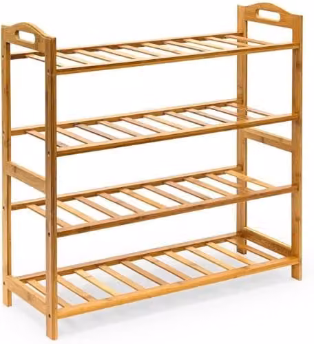 MantraRaj 4-Tier Bamboo Shoe Rack and Multipurpose Storage Shelf in Brown, W/D/H: 80 x 26 x 66 cm
