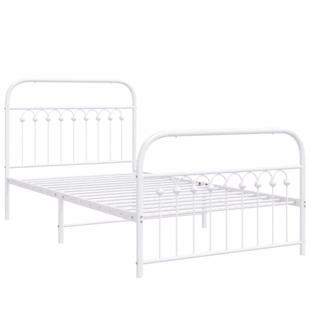 Berkfield Home Metal Bed Frame with Footboard, White, W: 100 cm, D: 200 cm – 2