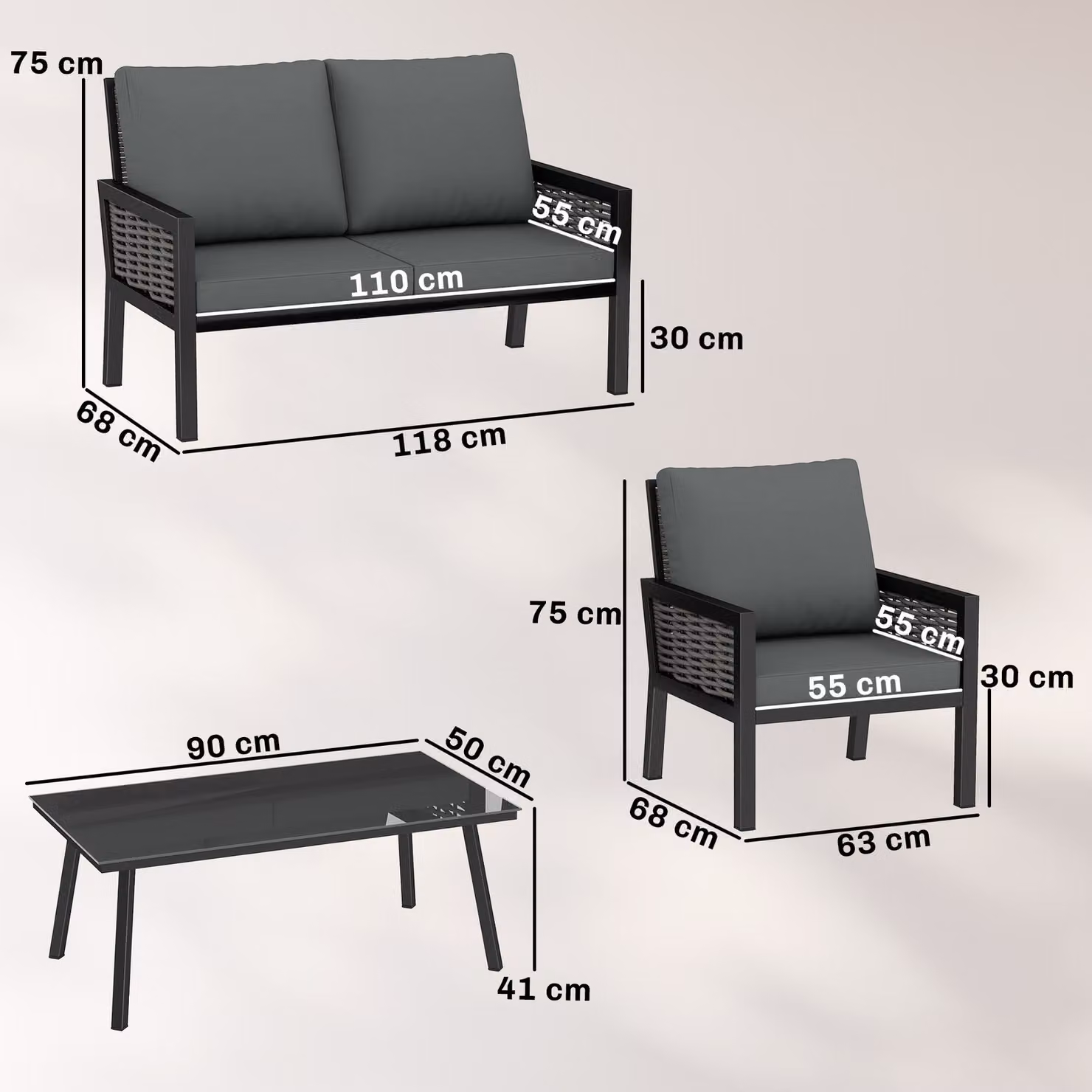 Outsunny 4 Seater Rattan Garden Furniture Set with Cushions in Dark Grey – 3