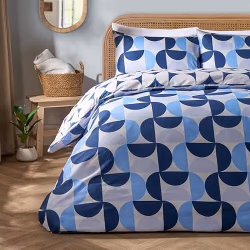 OHS Moroccan Abstract Microfibre Double Duvet Cover and Pillowcase Set in Blue, W/D/H: 200 x 200 x 140 cm – 1
