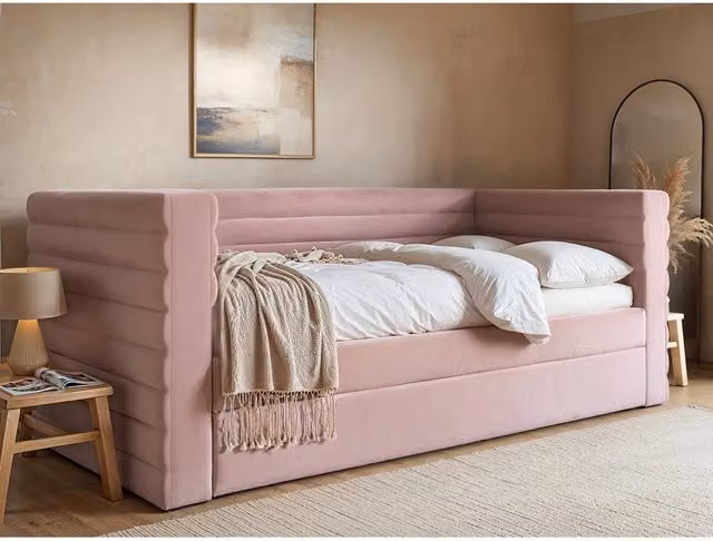 Flair Yuma Upholstered Guest Bed in Pink, W/D/H: 90 x 200 cm