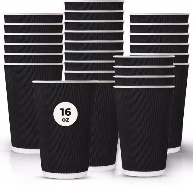 ECONX Black Ripple Disposable Paper Coffee Cups, 473 ml