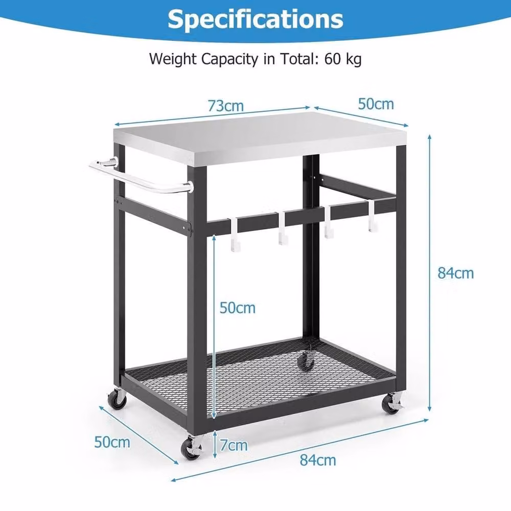 VOGREX 2-Tier Stainless Steel Grill Cart in Silver – 2