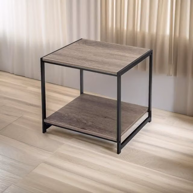 Pirlo Plush Industrial 2 Tier Side Table in Brown