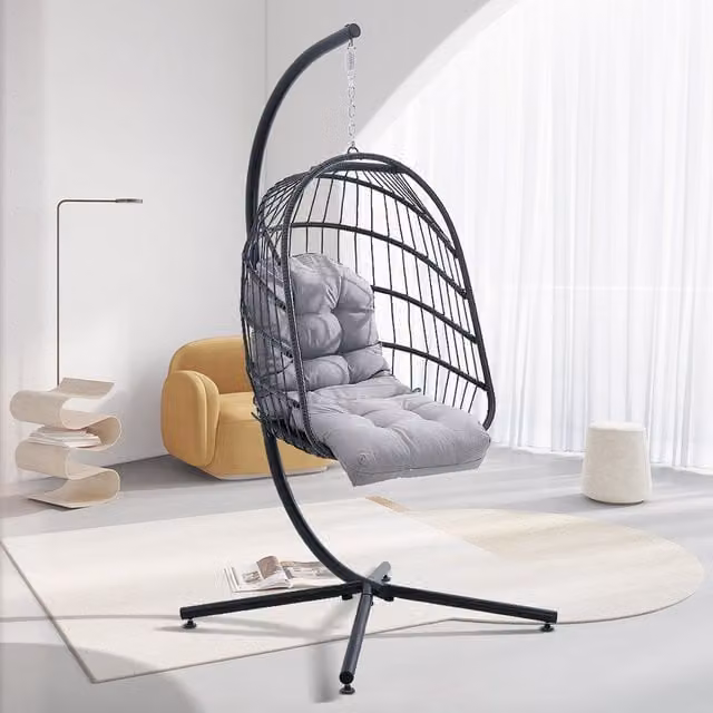 Livingandhome Waterproof Grey Polyester Cushion for Egg and Lounge Chairs, Diameter: 110 cm