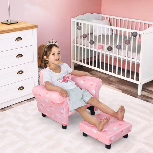 HOMCOM Kids Armchair Sofa with Ottoman in Blue, Pink and White