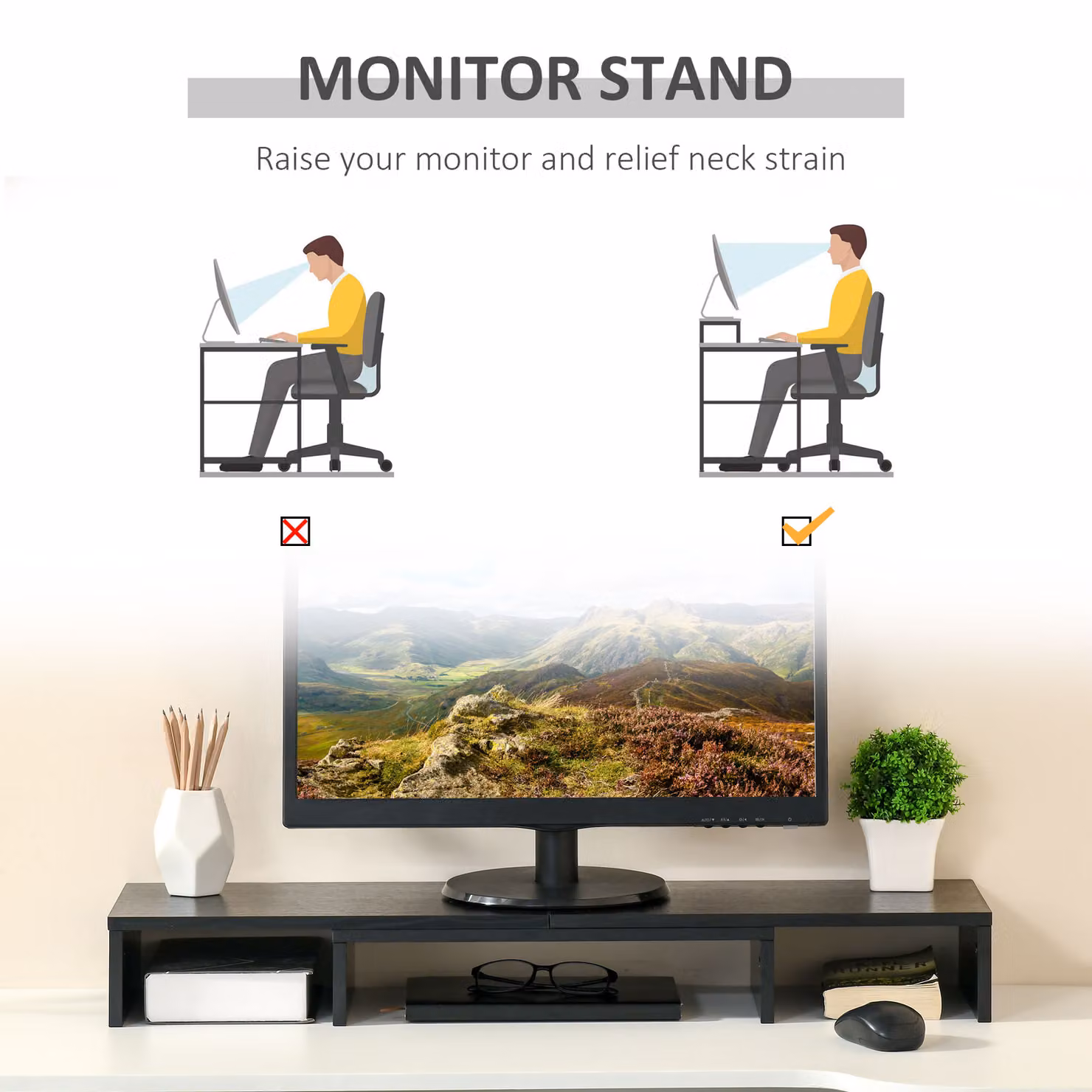 Vinsetto Dual Monitor Stand Riser with Adjustable Length and Angle in Black – 4