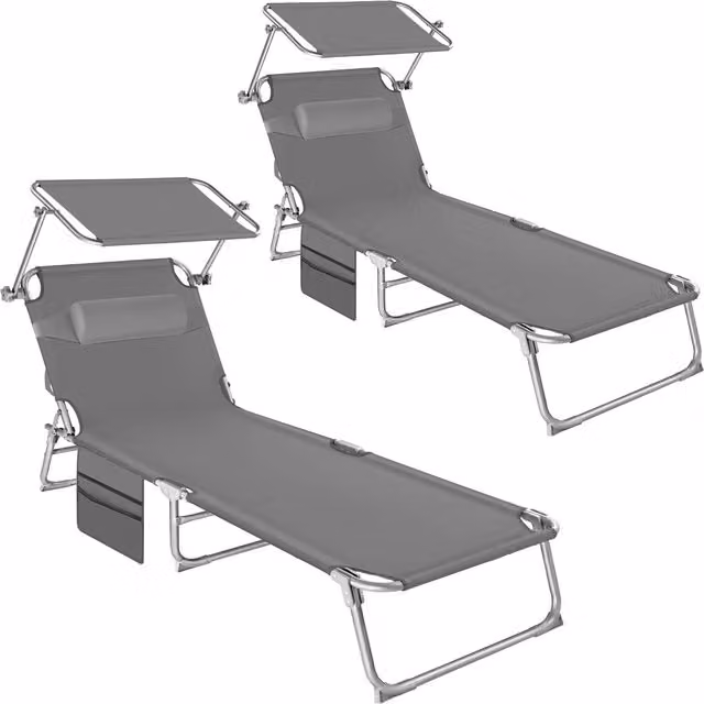 tectake Set of 2 Folding Sun Loungers in Grey, H x W x D: 111 x 68 x 190 cm – 7