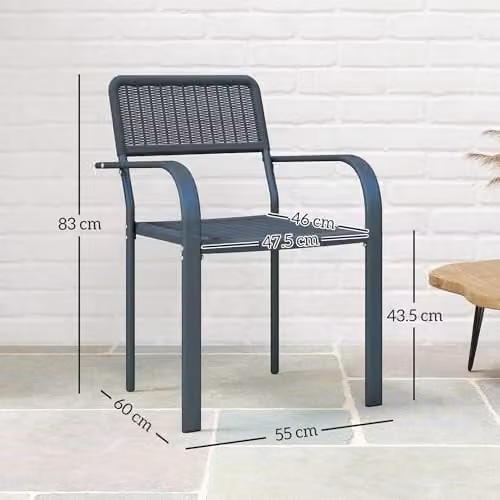 Outsunny Set of 4 Stackable Rattan and Metal Garden Dining Chairs in Dark Grey – 3