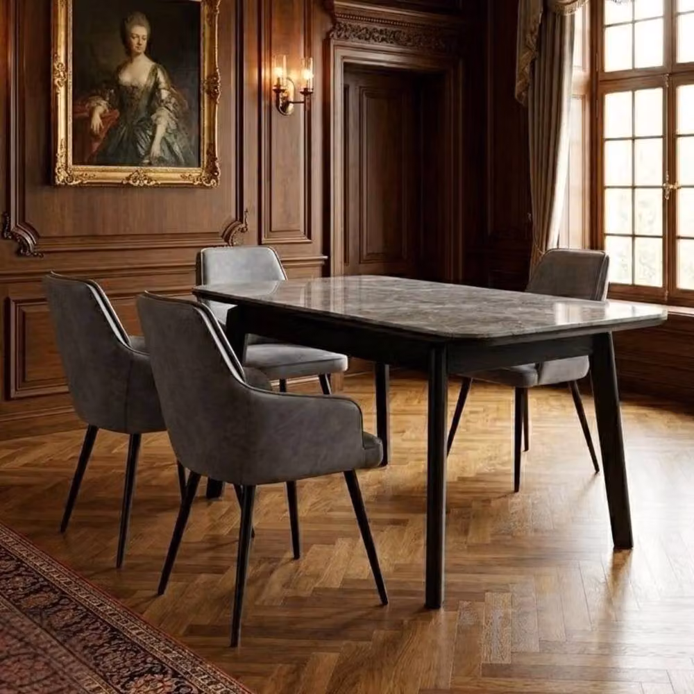 Home Luxe Interior Monaco Grey Stone Ceramic Extending Dining Set with 6 Maryland Swivel Chairs – 3