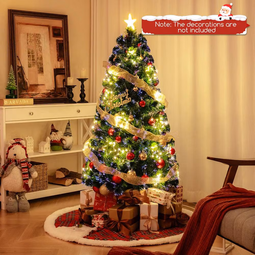 Gymax Pre-Lit Christmas Tree with Warm-White Star String Lights, Green, Height: 150 cm – 10