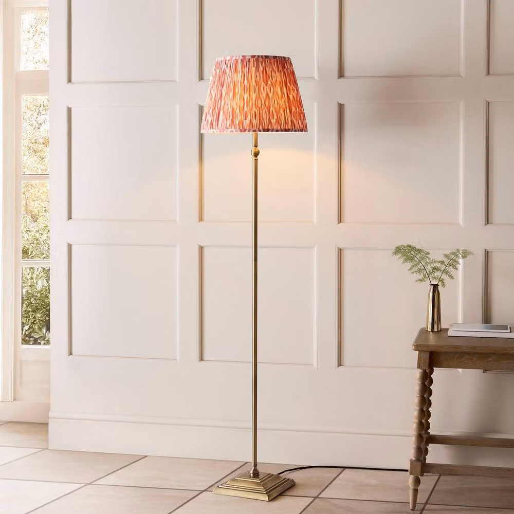 Netlighting Lille Brass Plate Floor Lamp with Pink Fabric Ikat Shade, Diameter: 40 cm – 2