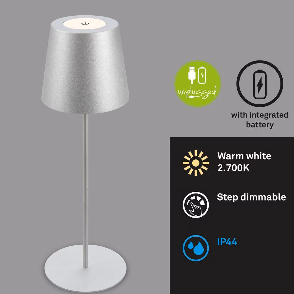 Briloner Rechargeable LED Table Lamp, Matt Chrome and Silver, IP44 Dimmable Outdoor Light for Garden and Terrace – 2