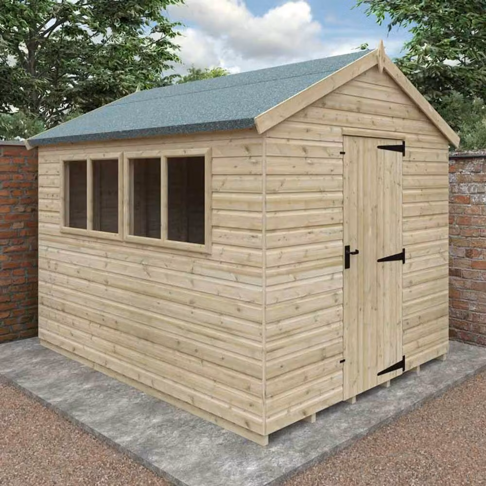 Buttercup Farm Apex Premier 16mm Wooden Garden Shed in Natural Wood, W: 304.8 cm x D: 243.8 cm x H: 235.0 cm – 2