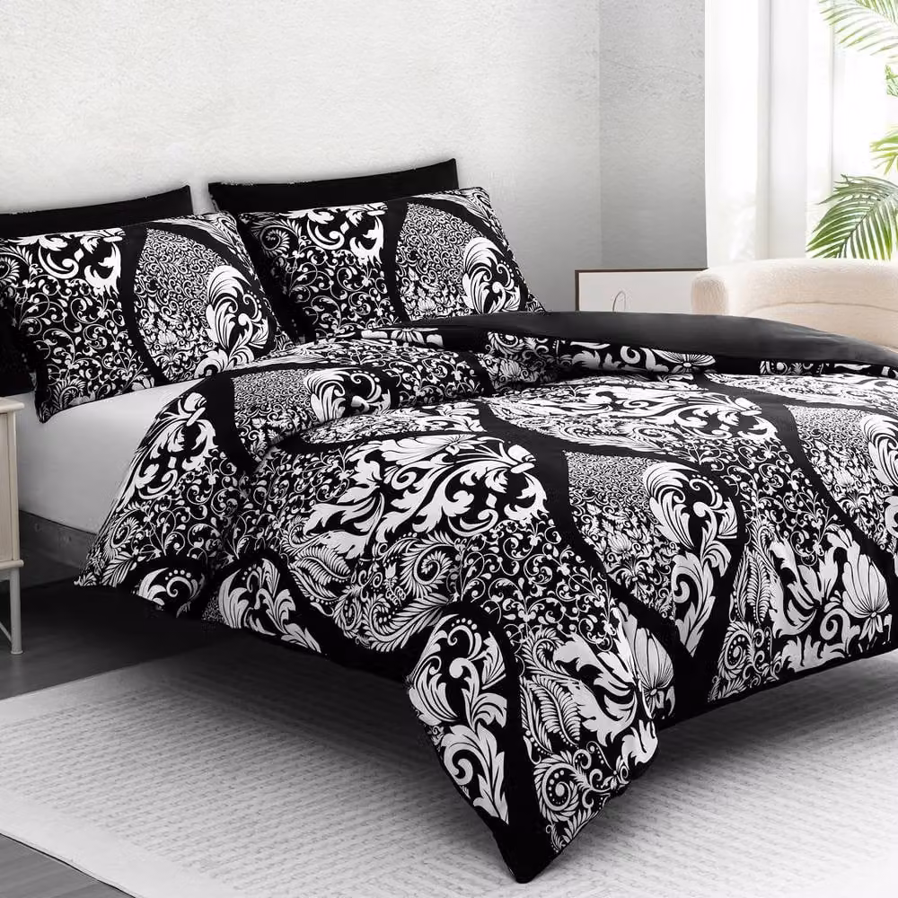 Pamposh Reversible Microfibre Duvet Cover and Pillowcase Set in Black and White, Double, 140 x 200 cm – 3