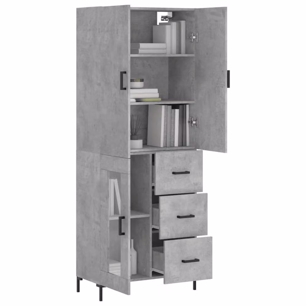 Berkfield Home Industrial Highboard in Concrete Grey, W: 69.5 cm, D: 34 cm, H: 180 cm – 3